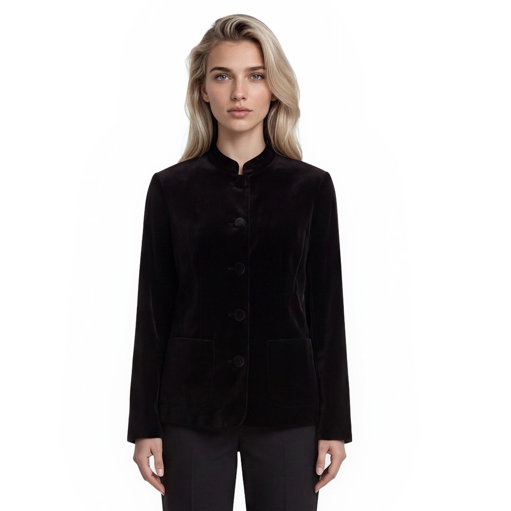Vintage Ann Taylor Velvet Blazer‎ Women's Size 6 Brown Silk Blnd Mandarin Collar